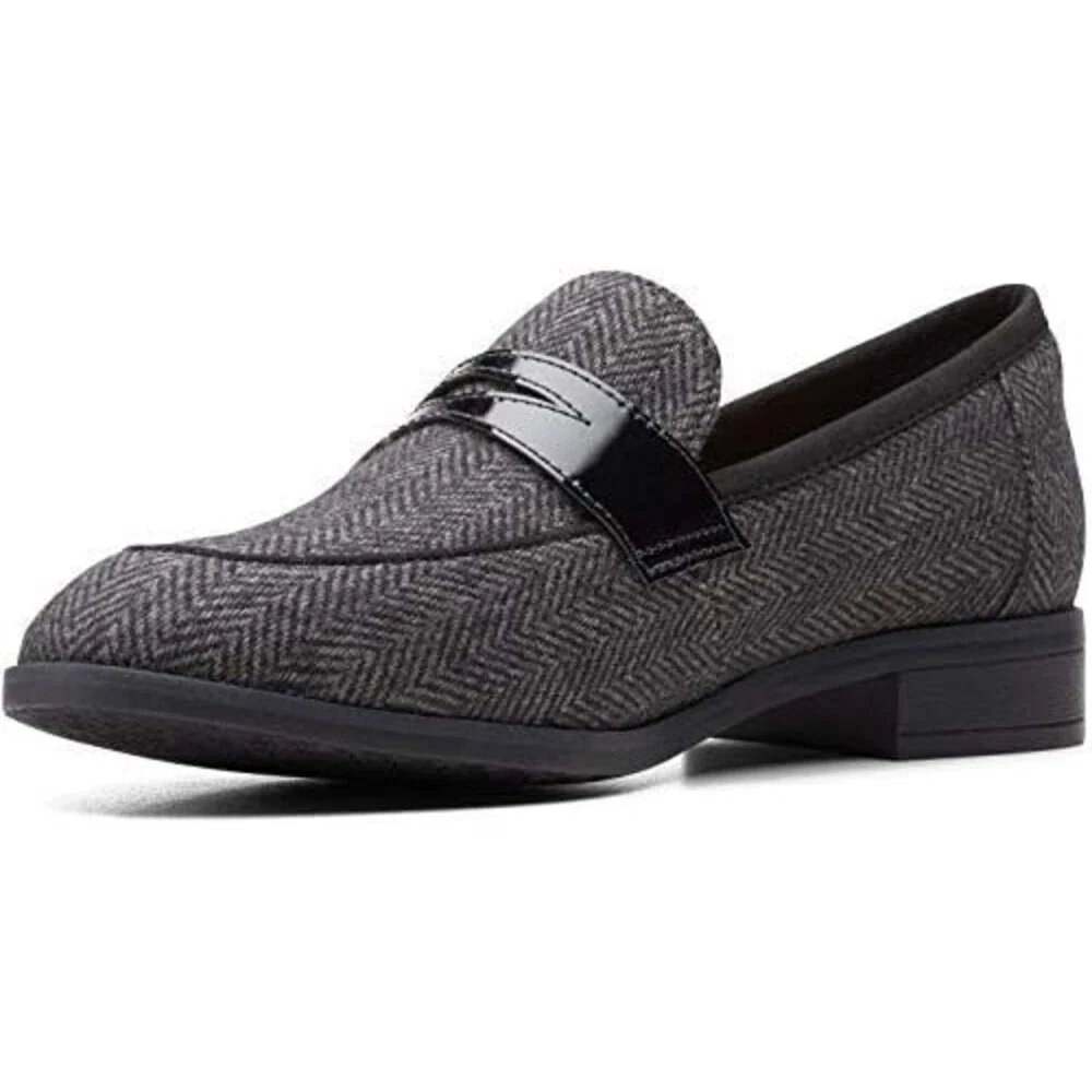 Clarks Trish Rose Loafers Women's US 2.5 Gray Herringbone Leather Shoes LION505